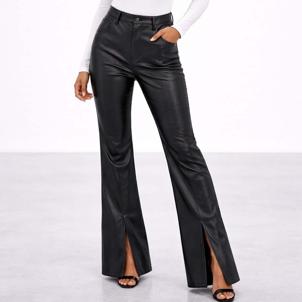 Abercrombie & Fitch Vegan Leather HighRise Bell Slit Pants 29L Moto Rock 90s 80s